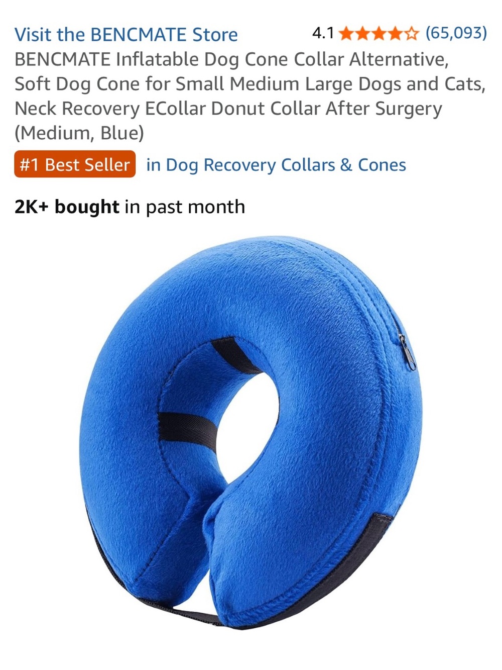 BENCMATE Inflatable Dog Cone Collar Alternative, Soft Dog Cone for dogs - blue
